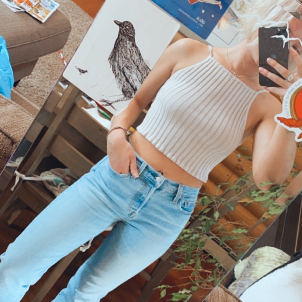 Beige ribbed tank